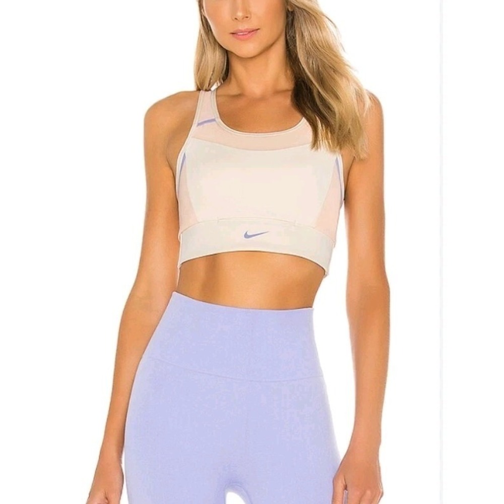 Nike Revolve Swoosh Pocket Pad Sports Bra‎ Light Cream Coral Thistle Women Small